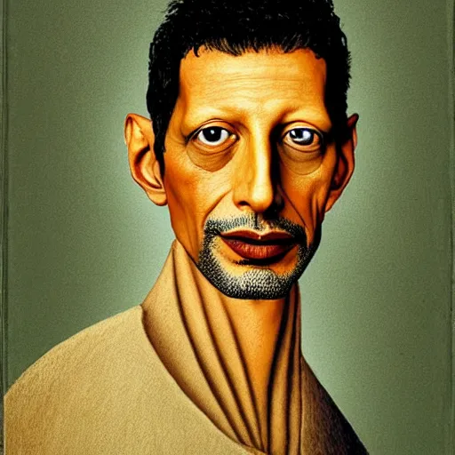 Prompt: portrait of jeff goldblum by hieronymous bosch