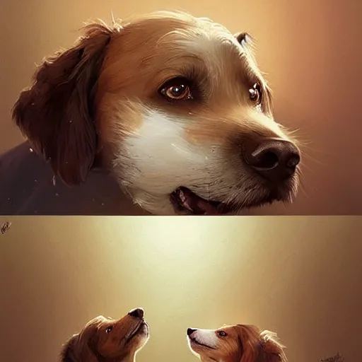 Prompt: A playful and fun-loving dog who loves nothing more than a good game of fetch or a belly rub. Despite their cheerful nature, they can't help but feel a little sad sometimes when they think about how their previous family abandoned them+happy+warm+artstation+smooth+detailed+rossdraws and greg rutkowski-n 5