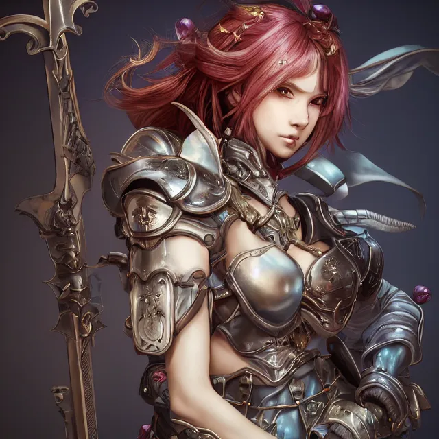 Image similar to studio portrait of lawful good colorful female lancer paladin as absurdly beautiful, elegant, young sensual anime girl, ultrafine hyperrealistic detailed face illustration by kim jung gi, irakli nadar, intricate linework, sharp focus, bright colors, matte, octopath traveler, final fantasy, unreal engine highly rendered, global illumination, radiant light, intricate environment