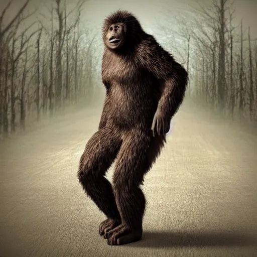 Prompt: big foot caught on camera, realistic, vintage.