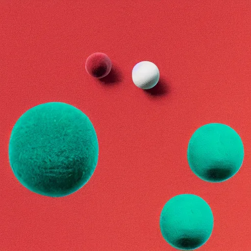 Prompt: velour spheres on a red cube