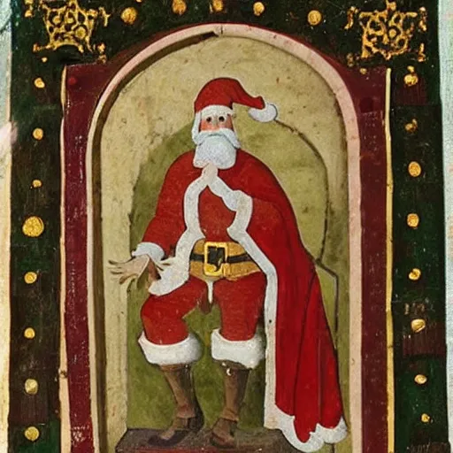 Image similar to medieval european art of santa claus,