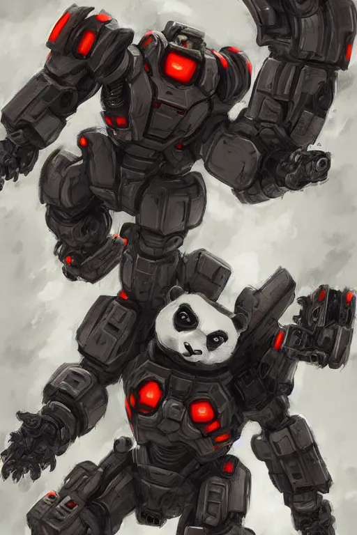 Image similar to a panda mecha in doom, art by oleg bulakh,