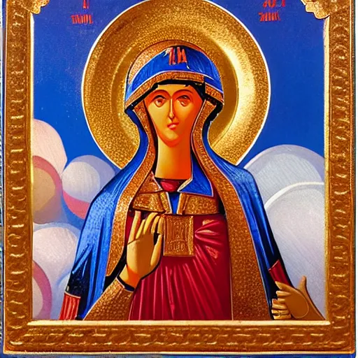 Image similar to the goddess of the balloon ascent, byzantine icon