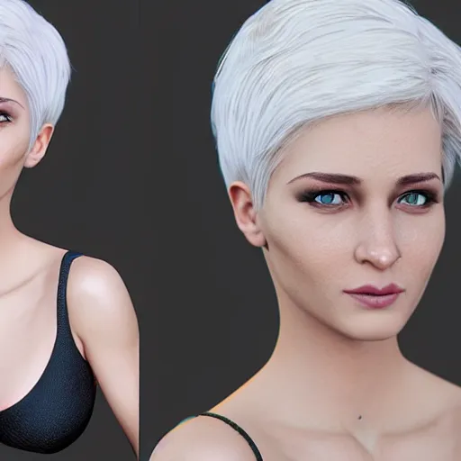 Image similar to Unbelievably realistic 3d portrait of beautiful girl with white hair. NVIDIA hairworks. RTX