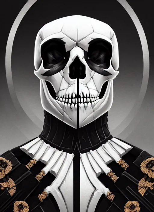 Image similar to symmetry!! portrait of a skull trooper from fortnite, intricate, elegant, highly detailed, digital painting, artstation, concept art, smooth, sharp focus, illustration, art by artgerm and greg rutkowski and alphonse mucha