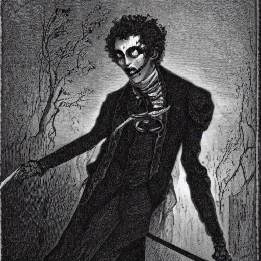 Image similar to alexander pushkin undead, painted by gustav dore