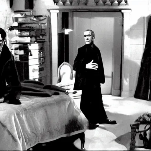 Image similar to wardrobe scene from the vampire on the boulevard starring boris karloff