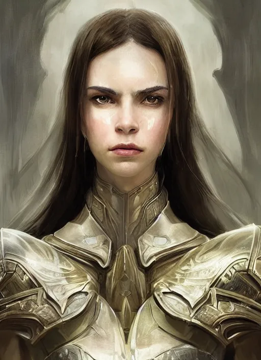 Image similar to a professional portrait of a beautiful young female, clothed in ethereal battle armor, olive skin, long dark hair, beautiful bone structure, symmetrical facial features, intricate, elegant, digital painting, concept art, smooth, sharp focus, finely detailed, illustration, from Valerian and the City of a Thousand Planets, in the style of Ruan Jia and Mandy Jurgens and Artgerm and Greg Rutkowski and William-Adolphe Bouguerea