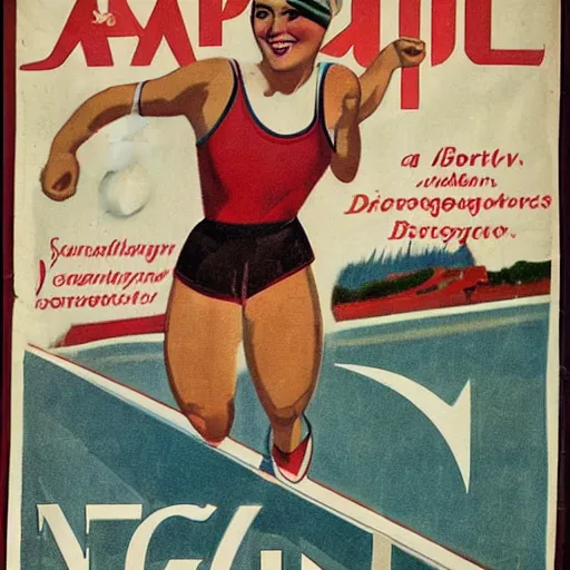Prompt: a 1 9 2 8 cover of a german magazine. happy, healthy, beautiful, smiling, young, sporty, glowing woman in decent athletic wear. realistic detailed color drawing