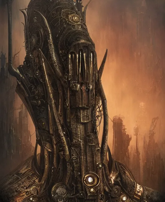 Image similar to steampunk style Sauron, futuristic technology, by HR Giger and Beksiński and Stephan Martiniere , 4k resolution, detailed, trending on artstation