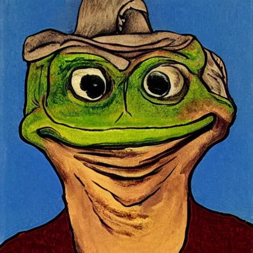 Image similar to portrait of Pepe the Frog by Otto Dix,