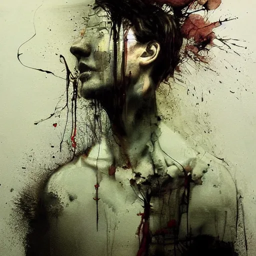 Image similar to ultra - realistic work with a suspended body in a metaphysical world, by emil melmoth zdzislaw belsinki craig mullins yoji shinkawa realistic render ominous detailed photo atmospheric by jeremy mann francis bacon and agnes cecile ink drips paint smears digital glitches glitchart