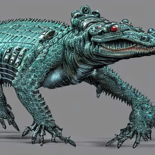 Image similar to a robotic crocodile, anime concept art, highly detailed, 8 k