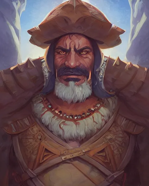 Prompt: digital painting of an angry hernan cortes by filipe pagliuso and justin gerard and studio ghibli, symmetric, detailed, intricate, portrait, digital painting, sharp focus, tarot card, handsome, concept art, alluring, game art, card game art