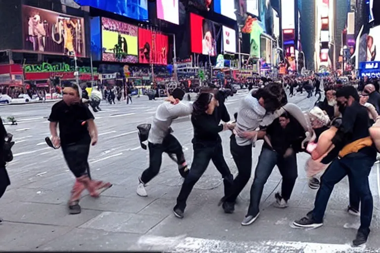 Image similar to android cannibals attacking people in times square security camera footage