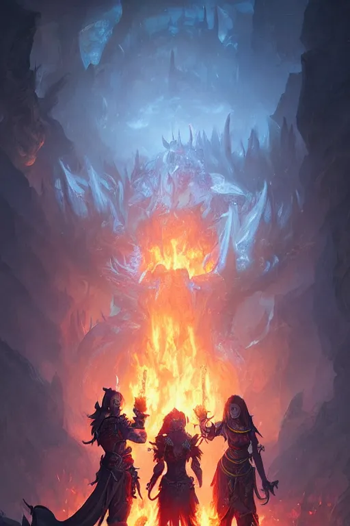 Image similar to a d & d with flames in their eyes, character concept art, illustration, world of warcraft, by greg rutkowski, emylie boivin, rossdraws