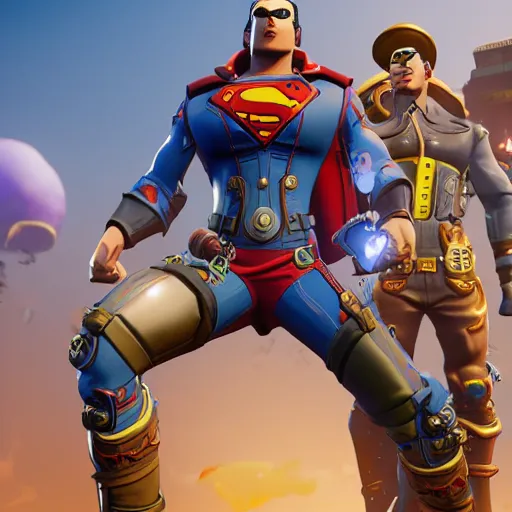 Image similar to steampunk superman in fortnite game