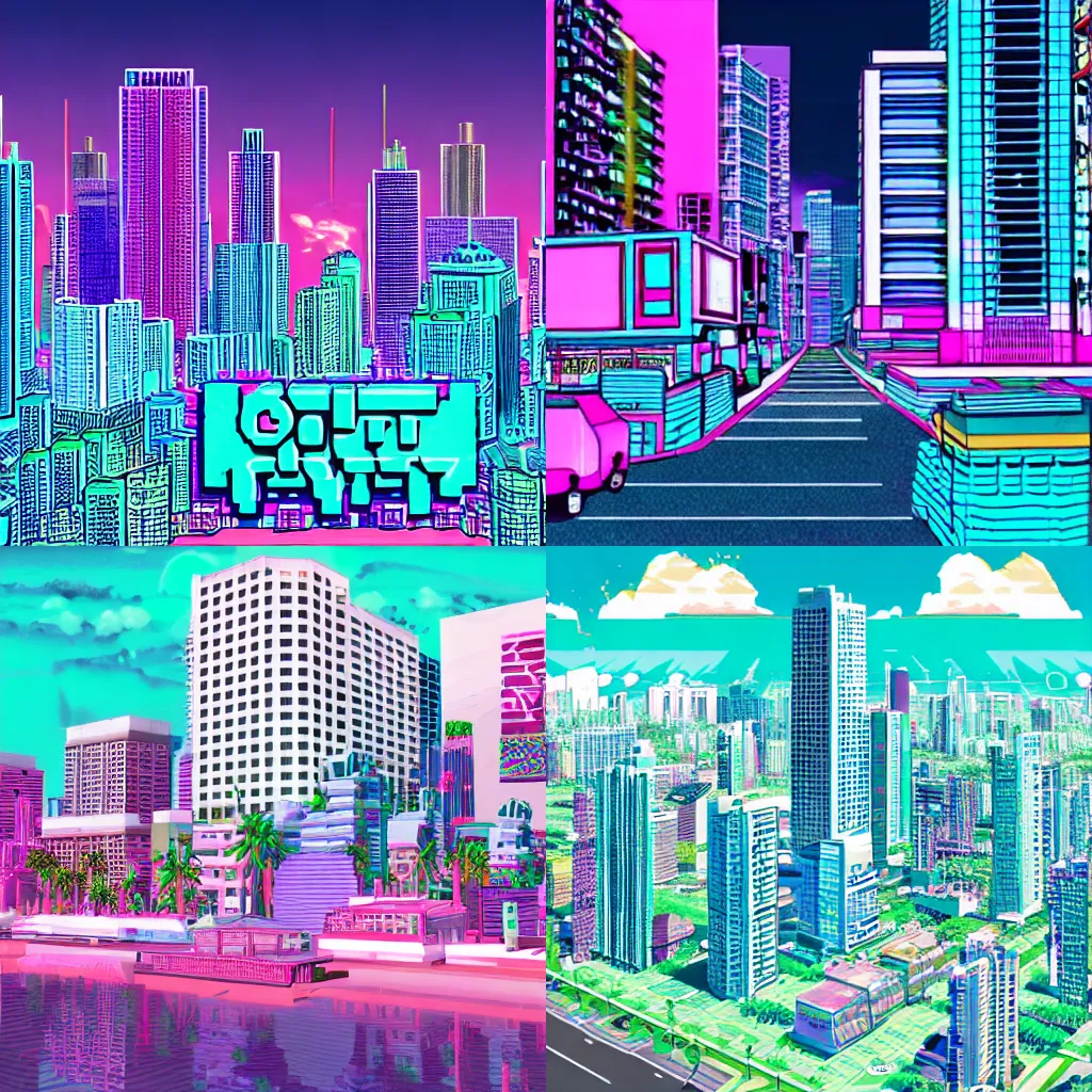 Prompt: vaporwave city