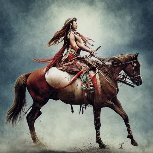 Image similar to Apsaras warrior riding a horse,traditional Chinese textures, hyper detailed, by Brook Shaden