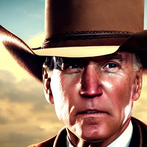 Image similar to joe biden as an old western sheriff, film still, cinematic lighting, 4 k uhd