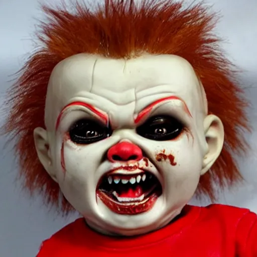 Image similar to screaming death chucky doll