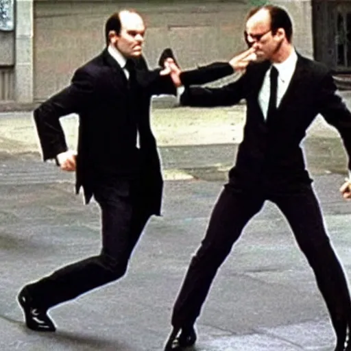 Prompt: Many instances of Agent Smith from The Matrix fighting each other, top post of all time on /r/AccidentalRenaissance subreddit