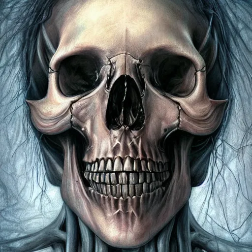 Image similar to Painting, Creative Design, Human Skull, Biopunk, Body horror, by Marco Mazzoni