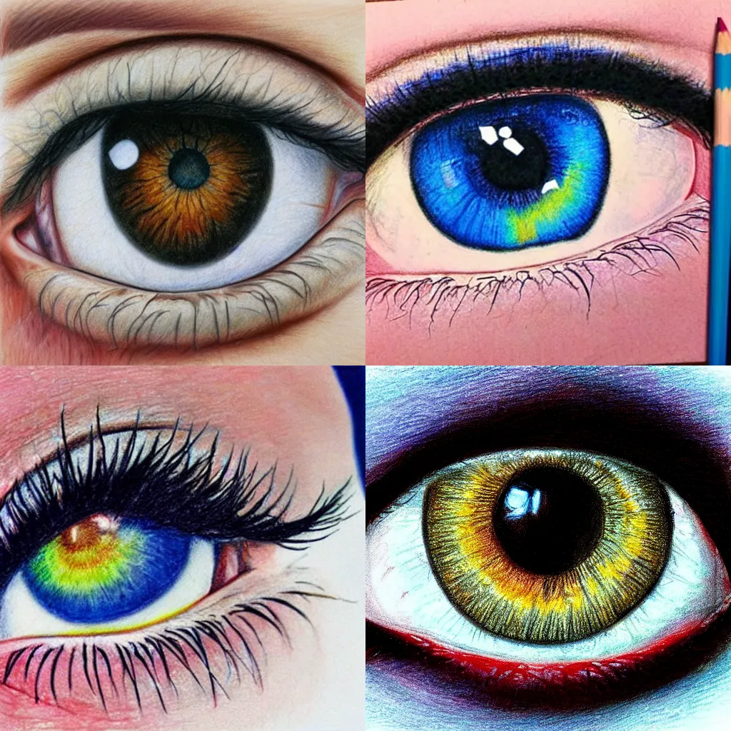 Prompt: hyper-realistic colored pencil drawing of an eye