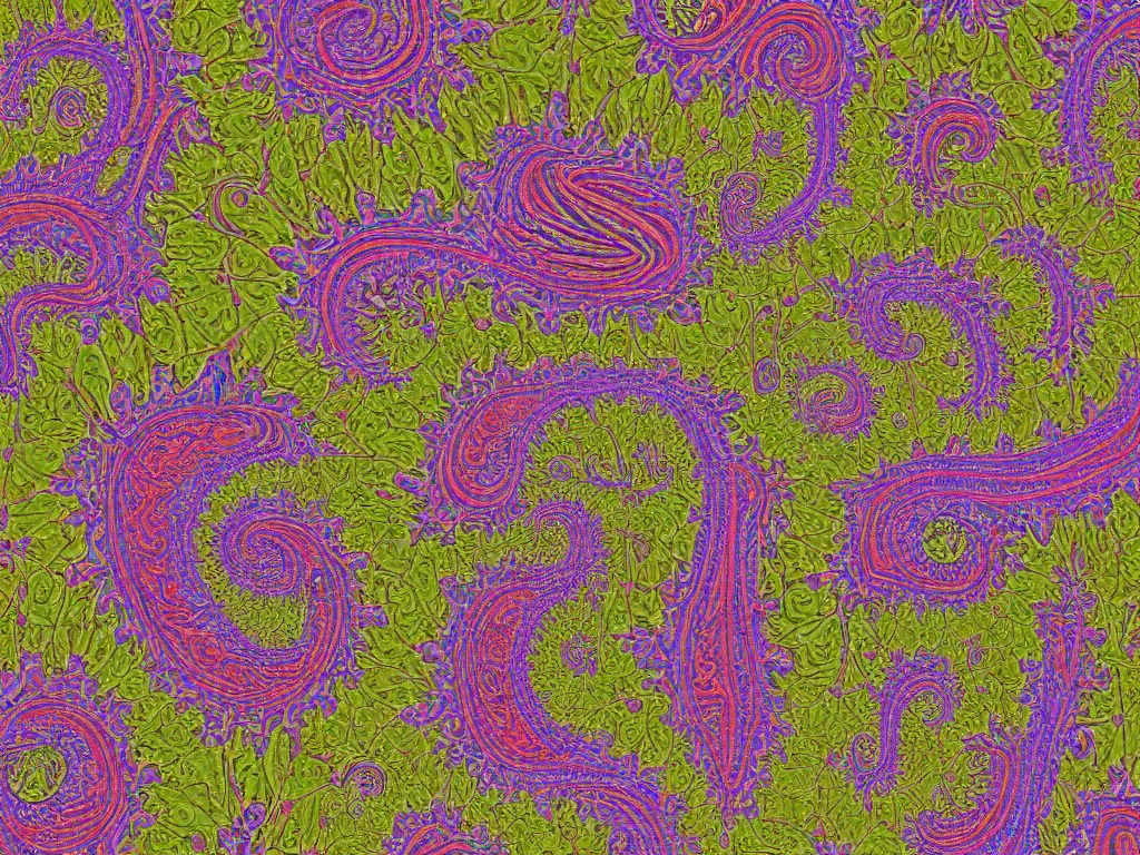 Prompt: 3d fractal swirling maze paisley colors lichen patterns