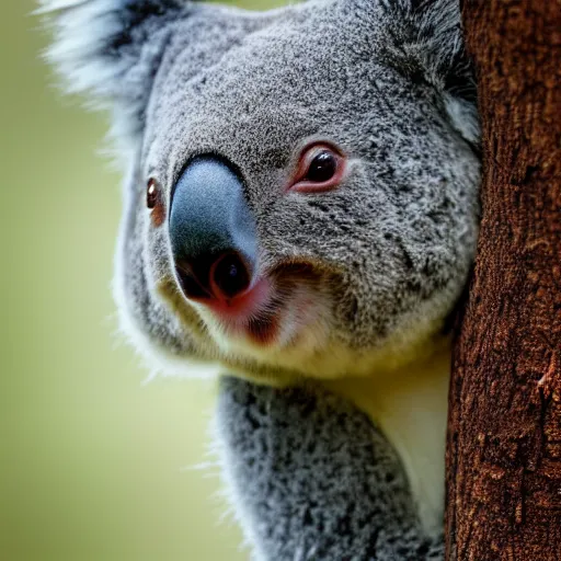 Image similar to award winning nature photograph of a koala. it has a very evil smile. extreme detail, beard hyperrealistic photo, smooth, trending on artstation