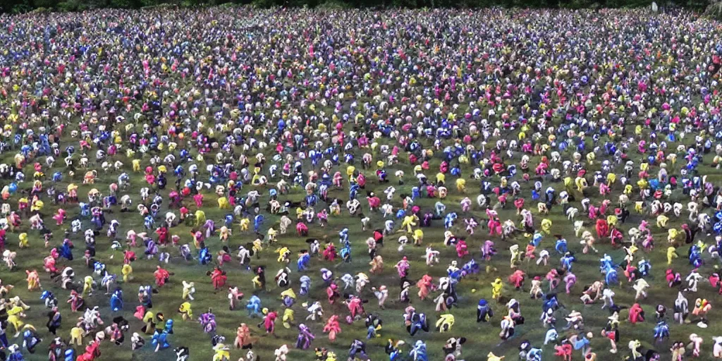 Image similar to an army of pokemon taking over the world
