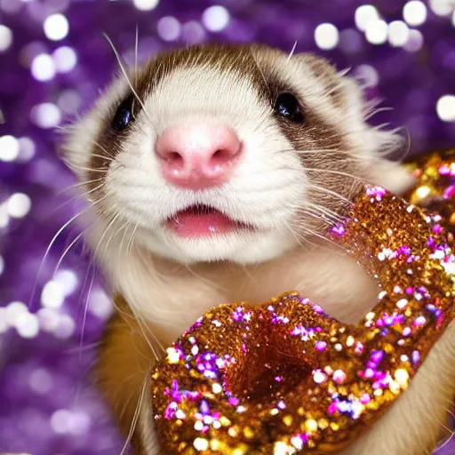 Prompt: A ferret covered in glitter