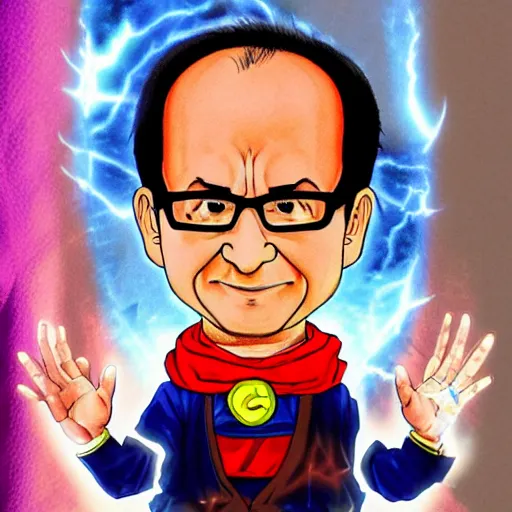 Image similar to François hollande transforming into super saiyan, drew by akira toryama