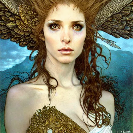 Image similar to head and shoulders portrait of a winged harpy, d & d, fantasy, luis royo, magali villeneuve, donato giancola, wlop, krenz cushart, hans zatka, klimt, alphonse mucha