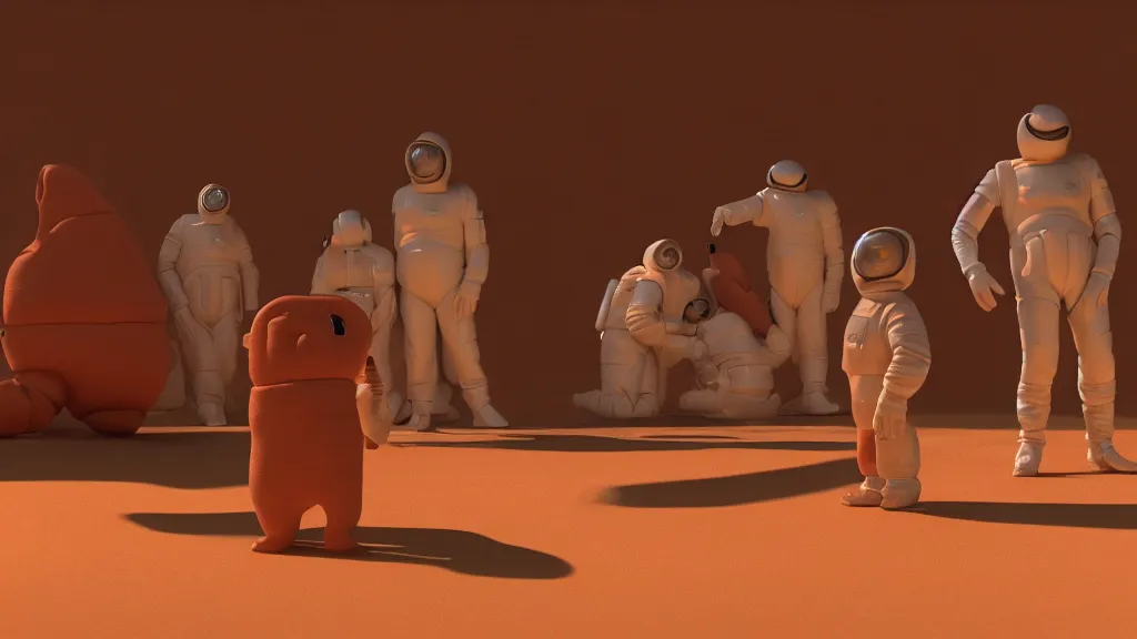 Image similar to colour comedy - sitcom scene from duna ( 2 0 2 1 ) by denis villeneuve and alejandro jodorowsky style highly detailed faces many details by andrei tarkovsky and caravaggio in sci - fi style volumetric natural light rendered in blender and octane render