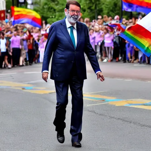 Prompt: Mariano Rajoy in a pride parade