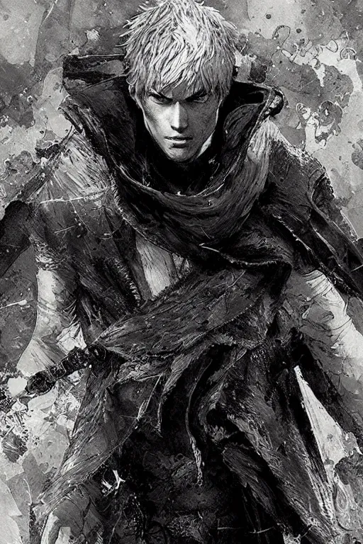 Image similar to portrait of dante from dmc, pen and ink, intricate line drawings, by craig mullins, ruan jia, kentaro miura, greg rutkowski