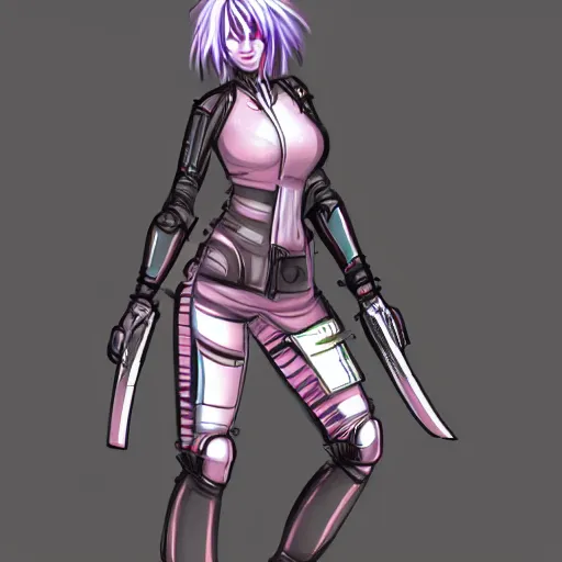 Image similar to character concept art of a cyber punk woman wielding a katana