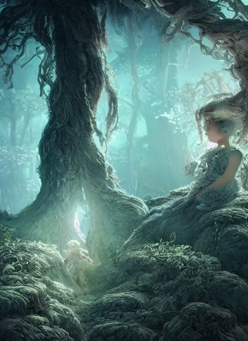 Prompt: preschool - nebular biomechanical incredible hair, crystalline masterpiece incrustations, hyperdetailed face, childrens textless storybook illustration, elegant pose, movie still, intricate, octane render, cinematic forest lighting, cgsociety, unreal engine, crepuscular rays, god rays, caustic shadows lighting,