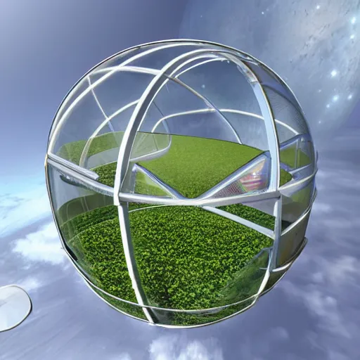 Prompt: spherical greenhouse in space, hyper realistic