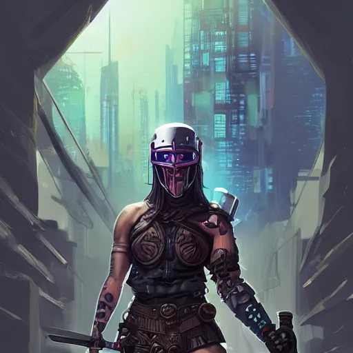 Image similar to cyberpunk viking helmet mask warrior goddess robot ninja fantasy, art gta 5 cover, official fanart behance hd artstation by jesper ejsing, by rhads, makoto shinkai and lois van baarle, ilya kuvshinov, ossdraws