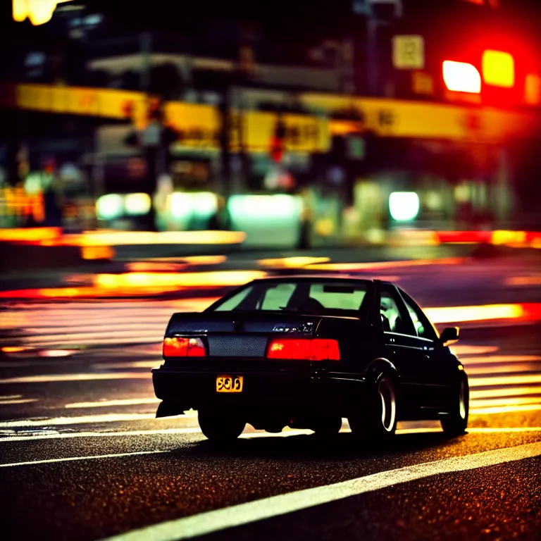 Image similar to close-up-photo JZX90 drift middle of street, sunset kanagawa prefecture, night, cinematic color, photorealistic, highly detailed,