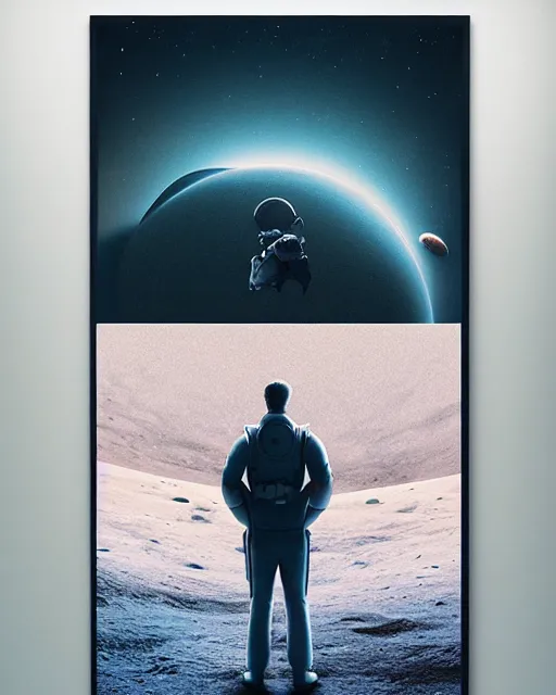 Image similar to a person standing in front of an open door that's on the moon, poster art by mike winkelmann, trending on cg society, space art, sci - fi, ue 5, futuristic, volumetric lighting