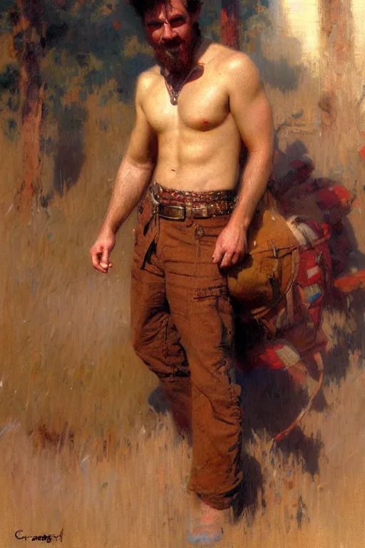 Prompt: attractive man, painting by gaston bussiere, craig mullins