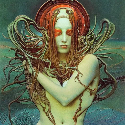 Prompt: queen of mars by zdzisław beksinski and alphonse mucha