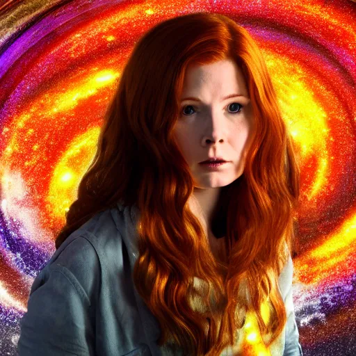 Image similar to Amy Pond staring into the Time Vortex and becoming the Bad Wolf, Doctor Who, Psychedelic, Hyper Realistic, Scifi