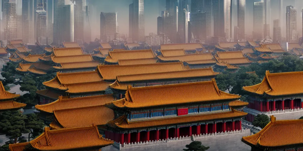 Prompt: a very high resolution image from a new movie, cyberpunk building, forbidden city, fantasy, wideshot, photorealistic, photography, directed by wes anderson