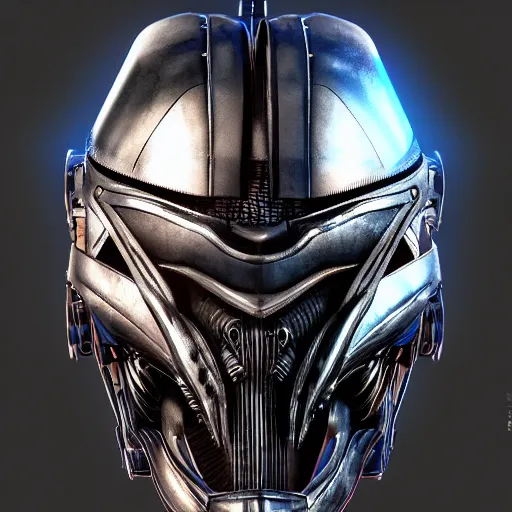 Image similar to cyberpunk viking helmet mask robot ninja illumination ray tracing hdr fanart arstation by sung choi and eric pfeiffer and gabriel garza and casper konefal