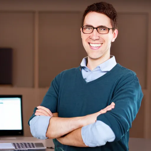 Image similar to smiling software engineer in chair